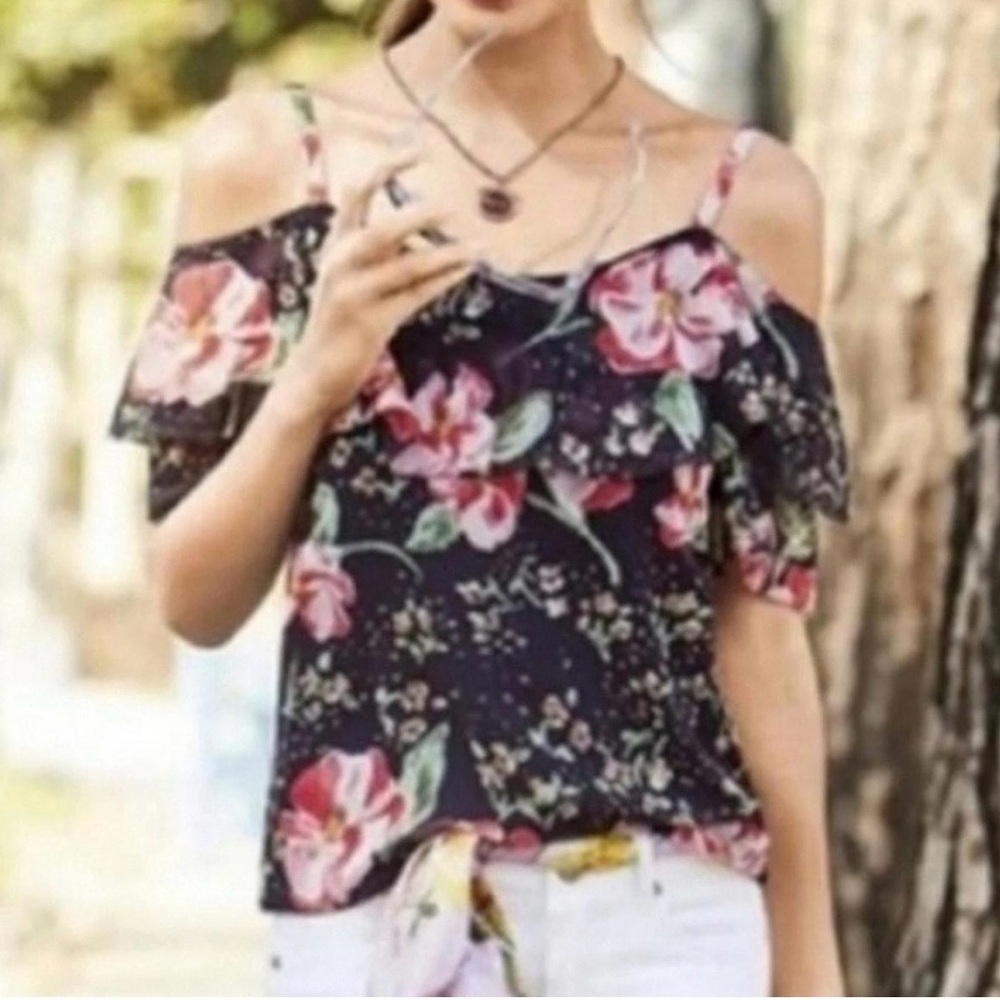 CAbi  Fairytale Floral Cold Shoulder Top